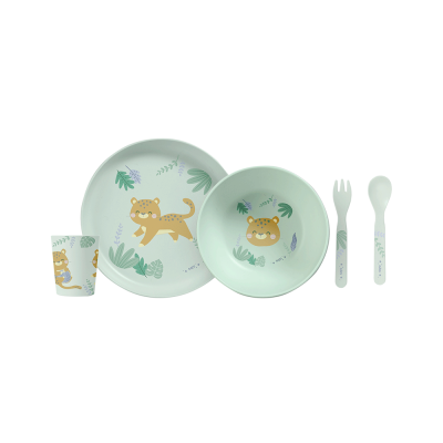 Set Complet De Masa, 5 Piese, Cu Ventuza, , œjungle Cheetahs,   Mint Pjb50641