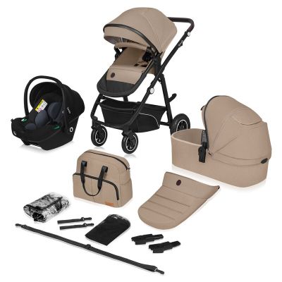 Carucior 3 in 1, Lionelo, Bianka, Transformabil, Cadru aluminiu, Cu landou si salteluta moale, Cu scoica auto testata ADAC, Cu multiple accesorii, Sustine 22 kg, 0 luni+, EN1466:2014+AC:2015, EN1888, Bej BYNLO-BIANKA_3IN1_BEIGE_SAND