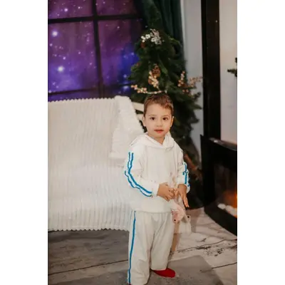 Trening ivoire din catifea pentru baietei - dungi bleu trc5