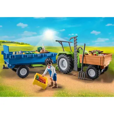 Playmobil - Tractor Cu Remorca Si Muncitor ARTPM71249