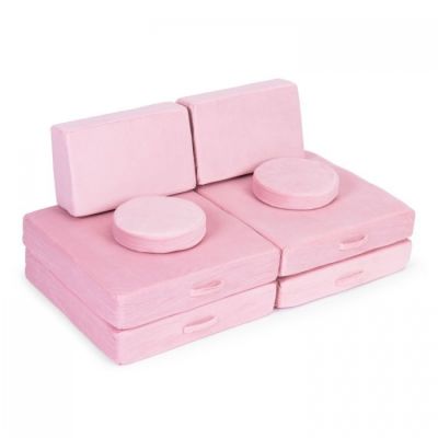 Canapea extensibila modulara pentru copii, 2 locuri, 8 bucati, ecotoys tmsrt-14 - roz edeeditmsrt-14pink