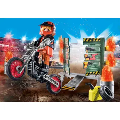 Playmobil - Set Motociclist Stuntshow Si Perete De Foc ARTPM71256
