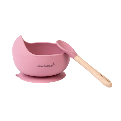Bol Anti-alunecare Din Silicon Alimentar Si Lingurita, Set De 2 Piese Pentru Diversificare, Rose Pjb173938