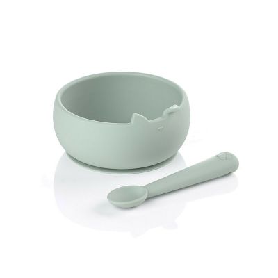 Set de masa, Jane, Din silicon, 2 piese, Cu bol si lingurita, BPA Free, Mint BYN8420421089330