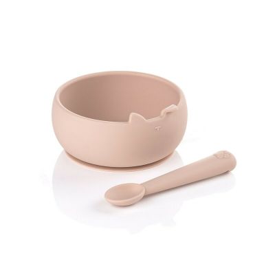 Set de masa, Jane, Din silicon, 2 piese, Cu bol si lingurita, BPA Free, Pale BYN8420421089323