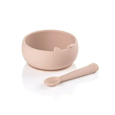Set de masa, Jane, Din silicon, 2 piese, Cu bol si lingurita, BPA Free, Pale BYN8420421089323