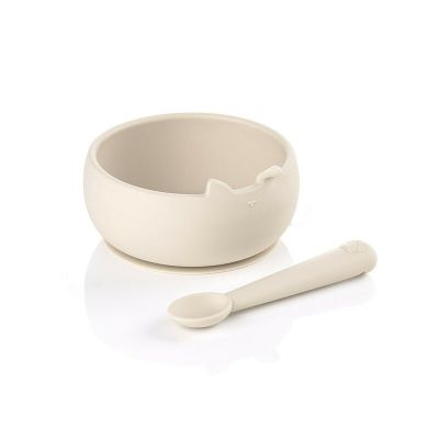 Set de masa, Jane, Din silicon, 2 piese, Cu bol si lingurita, BPA Free, Sand BYN8420421089514