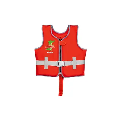 Vesta de inot pentru copii, ajustabila, 19&ndash;30 kg (3-6 ani), marimea M, rosie, cu imprimeu crocodil, Reer MySwimBuddy Swim Vest M, 66044