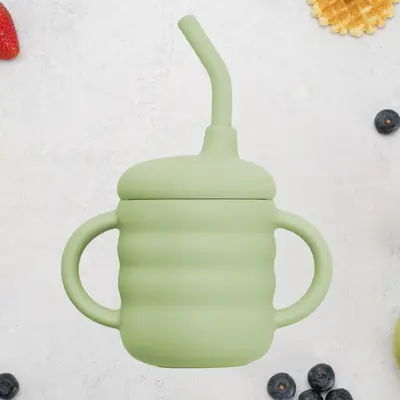 Cana din silicon cu pai, AppeKids - Raw Green KRTAK275442