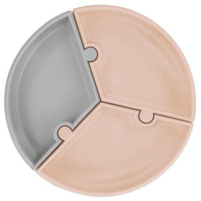 Farfurie Puzzle Minikoioi, 100% Premium Silicone – Bubble Beige/Powder Grey KRT101050054