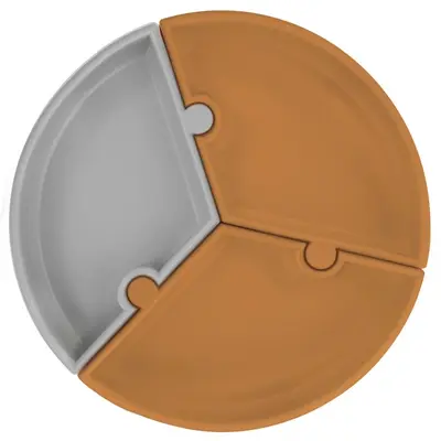 Farfurie Puzzle Minikoioi, 100% Premium Silicone – Woody Brown/Powder Grey KRT101050056