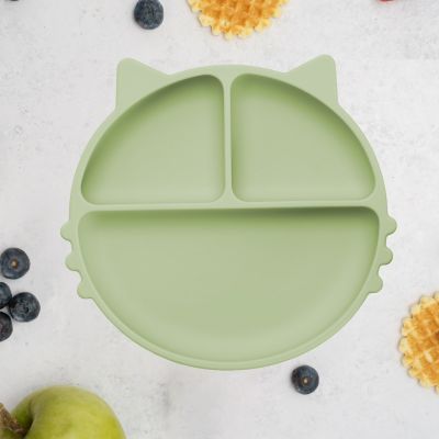 Farfurie compartimentata din silicon cu ventuza, AppeKids - Kitty - Raw Green KRTAK275343