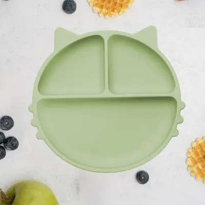 Farfurie compartimentata din silicon cu ventuza, AppeKids - Kitty - Raw Green KRTAK275343
