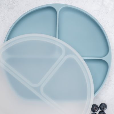 Farfurie compartimentata din silicon cu ventuza si capac, AppeKids - Aqua Blue KRTAK275732