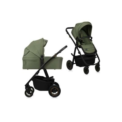 Carucior 2 in 1, Lionelo, Amber Plus, Cadru aluminiu, Cu landou intarit si salteluta moale, Reversibil, Maner ajustabil, Cu accesorii, Cu ventilatie panoramica 3D, Pana la 22 kg, EN1888-1, EN1888-2, EN1466, Verde BYNLO-AMBER_PLUS_2IN1_GREEN_FOREST