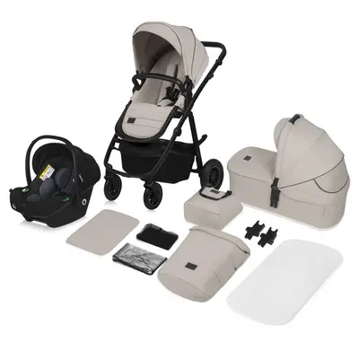 Carucior 3 in 1, Lionelo, Amber Plus, Cadru aluminiu, Cu landou intarit si salteluta moale, Cu scoica auto testata ADAC, Reversibil, Maner ajustabil, Cu accesorii, Cu ventilatie panoramica 3D, Pana la 22 kg, EN1888-1, EN1888-2, EN1466, ECE R129, Bej BYNLO