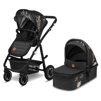 Lionelo - Carucior compact Amber Lovin, 2 in 1, Cadru din aluminiu, Cu landou intarit si salteluta moale, Scoica auto, Reversibil, Maner ajustabil, Huse pentru picioare, Plasa de tantari, Husa de ploaie, Geanta parinti, Pana la 22 kg, Negru BYNLO-AMBER_2I