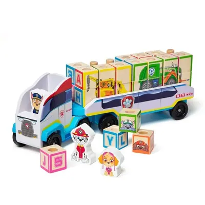 Camion cu remorca, 28 cuburi din lemn cu litere si 3 figurine paw patrol, patrula catelusilor - okemd33272