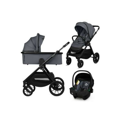 Carucior 3 in 1, Lionelo, Layla, Cadru din aluminiu, Cu landou intarit si salteluta din spuma AiryDots, Scoica auto, Reversibil, Cu sistem de ventilatie 3D, Cu accesorii, Pana la 22 kg, EN1888-1 EN1888-2 EN1466 ECE R129, Gri BYNLO-LAYLA_3IN1_GREY_STONE
