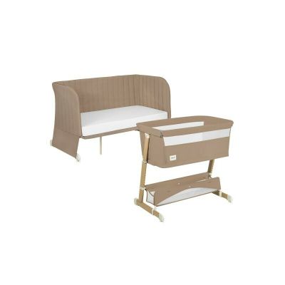 Patut co-sleeper, Lionelo, Thomi Plus, 5 in 1, Multifunctional, Sustine pana la 9 kg ca patut, 15 kg tarc de joaca, 100 kg canapea, Inaltime reglabila in 7 pozitii, De la nastere pana la 4 ani, Cu 2 saltele din spuma T25, 94x70x77-93,5 cm, Maro BYNLO-THOM