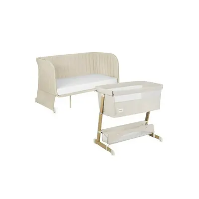 Patut co-sleeper, Lionelo, Thomi Plus, 5 in 1, Multifunctional, Sustine pana la 9 kg ca patut, 15 kg tarc de joaca, 100 kg canapea, Inaltime reglabila in 7 pozitii, De la nastere pana la 4 ani, Cu 2 saltele din spuma T25, 94x70x77-93,5 cm, Bej BYNLO-THOMI