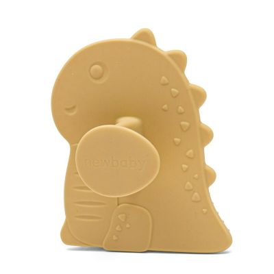 Perie de baie, New Baby, Din silicon, Cu peri moi, Maner ergonomic, Pentru pielea sensibila, 8x11 cm, 0 luni+, Dinosaur/Beige BYN56995