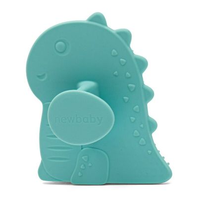 Perie de baie, New Baby, Din silicon, Cu peri moi, Maner ergonomic, Pentru pielea sensibila, 8x11 cm, 0 luni+, Dinosaur/Blue BYN56994