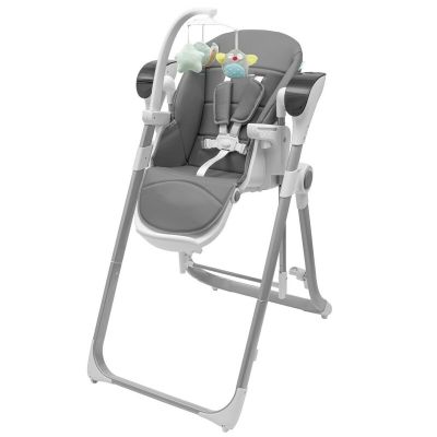 Scaun de masa 2 in 1, New Baby, Smart, Poate fi utilizat si ca leagan pentru copii, Cu telecomanda, Spatar reglabil in 4 pozitii, Cu 5 viteze de leganare, Cu melodii si jucarii, 0-36 luni, Grey BYN56307