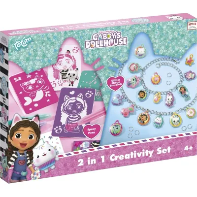Set 2 in 1 gabby's dollhouse -  bratari cu pandantive & carioci de suflat