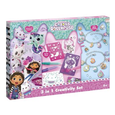 Set 3 in 1 gabby's dollhouse - bratari, carioci de suflat & pictura cu diamante