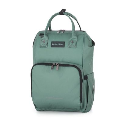 Rucsac pentru mamici, Petite&Mars, Jack, Cu 11 compartimente, Cu buzunare termice, Saltea de infasat inclusa, 30 x 42 x 15 cm, Misty Green BYN507817