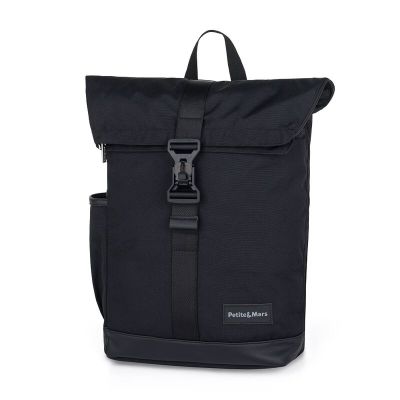 Rucsac pentru mamici, Petite&Mars, Jakob, Cu 8 compartimente, Cu buzunar termic, Saltea de infasat inclusa, 30 x 46 x 15 cm, Absolute Black BYN510832