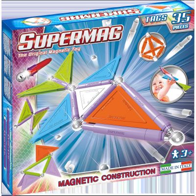 Set de constructie magnetic de baza supermag trendy, 35 piese spm0154