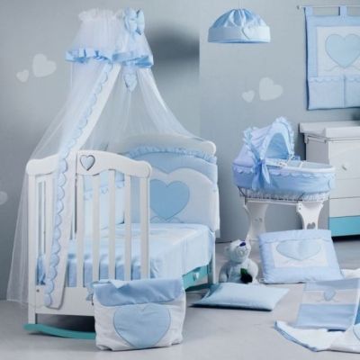 Baldachin Patut Lemn Cu Suport De Prindere Inclus Cuore Di Mamma Blue, 620x180 Cm Pjbbald_cuoreazzurro
