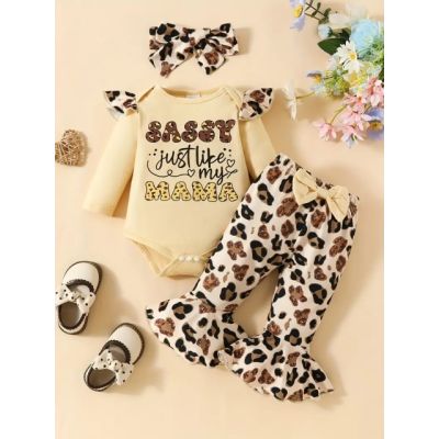 Set de 3 piese - body crem, pantaloni leopard si bentita mdtu46-r2