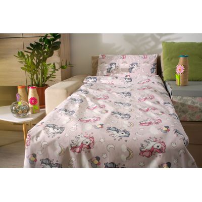 Set 4 piese Lenjerie Unicorn 2-12 ani + Protectie Impermeabila 160x80 - ASC4080