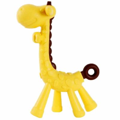 Jucarie de dentitie, Bocioland, Amelioareaza gingiile dureroase, Design ergonomic, Fara BPA, 0 luni+, Giraffe Yellow/Brown BYNBL805