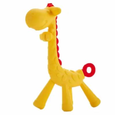 Jucarie de dentitie, Bocioland, Amelioareaza gingiile dureroase, Design ergonomic, Fara BPA, 0 luni+, Giraffe Yellow/Red BYNBL804