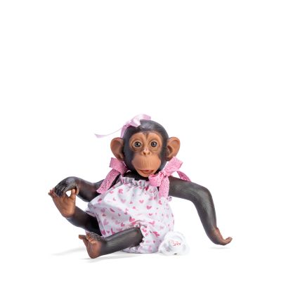 Maimutica reborn cu scutec, costumas cu fundite roz si suzeta as0607170