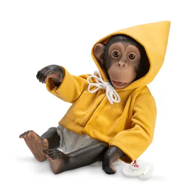 Maimutica reborn cu scutec,hainuta cu gluga galbena si suzeta as0608060