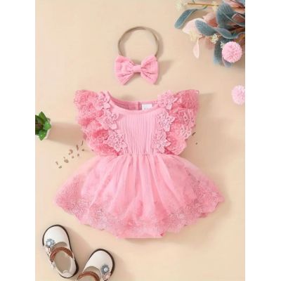 Body rochita, din muselina, cu danteluta si tulle mbtu70-de