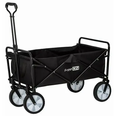 Carucior pliabil, FreeON, Pentru transportul diferitelor obiecte atat in casa, cat si in vacanta, Cu 2 buzunare, Maner reglabil 71-101 cm, Pana la 100 kg, 95x54x101 cm, Black BYN81606