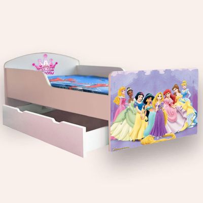 Pat Pentru Fetite Printese 2-12 Ani, Cu Sertar Si Saltea Cu Lana 160x80 Inclusa - CMG43817570238721SRTSFN
