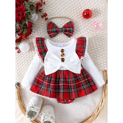 Rochita body alba cu carouri rosii mdtu78-r1