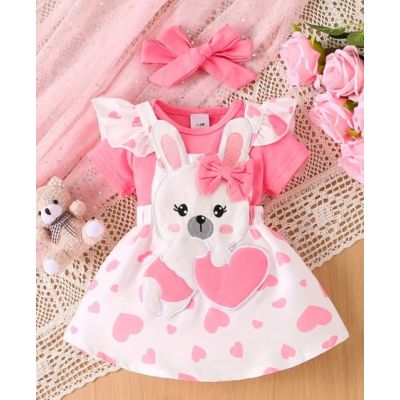 Set sarafan alb cu inimioare si body roz mbtu02-r2