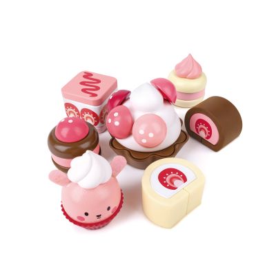 Jucarie din lemn - Set desert cu capsuni (7 piese)