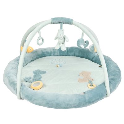 Salteluta interactiva, Nattou, Romeo, Jules & Sally, Cu 5 jucarii detasabile, 25 de activitati pentru stimularea simturilor, Moale si confortabila, Blue BYN950268