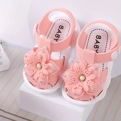 Sandalute roz inchis cu floare aplicata pentru fetite mdtui08