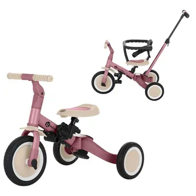 Tricicleta, Petite&Mars, Turbo, 5 in 1, Multifunctionala, Vehicul de impins, Bicicleta cu/fara pedale, Cu maner de ghidaj, Detasabil, Roti din cauciuc, Pana la 25 kg, 1.5-5 ani, Dusty Rose BYN613821