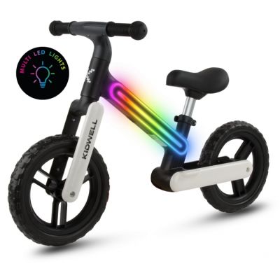 Bicicleta fara pedale, cadru nailon cu led, roti eva, kidwell suno - alb-negru edeedirobisun02a0